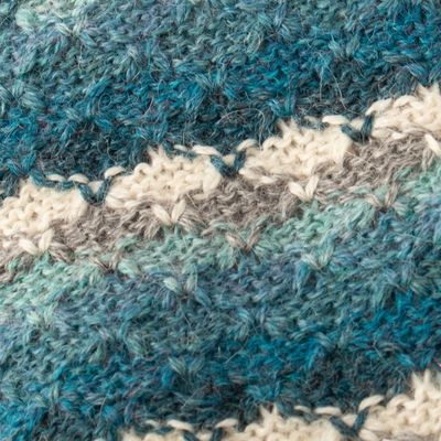 Alternate image for Striped Peacock-Toned 100 Baby Alpaca Fingerless Mitts Peacock Winter