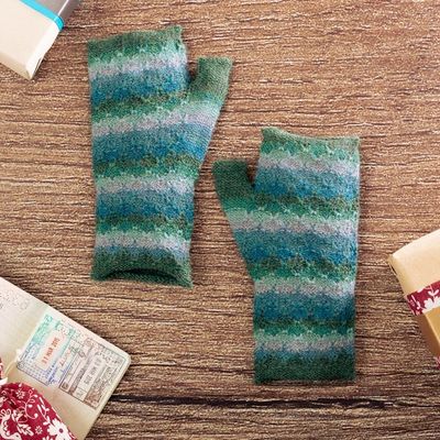 Alternate image for Knit Turquoise Blue Green 100 Baby Alpaca Fingerless Mitts Millpu Waters