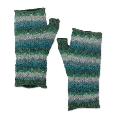 Alternate image for Knit Turquoise Blue Green 100 Baby Alpaca Fingerless Mitts Millpu Waters