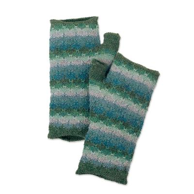 Alternate image for Knit Turquoise Blue Green 100 Baby Alpaca Fingerless Mitts Millpu Waters