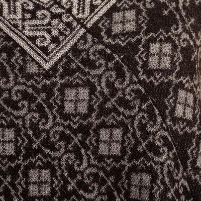 Alternate image for Geometric and Floral 100 Alpaca Poncho in Black and Grey Cuzco Mountains
