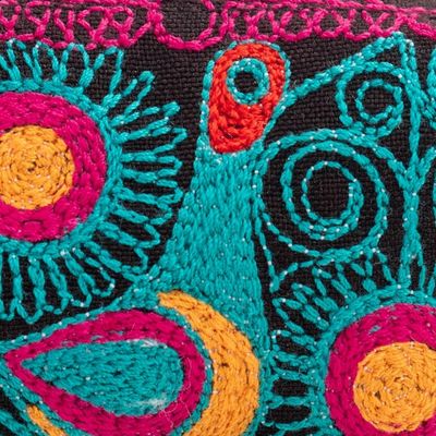 Alternate image for Andean-Themed Turquoise and Fuchsia Embroidered Cosmetic Bag Charmed Feathers