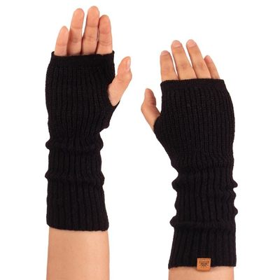 Alternate image for Knit Alpaca and Wool Blend Fingerless Mitts in Coal Black Dark Epoch