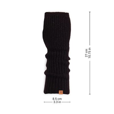 Alternate image for Knit Alpaca and Wool Blend Fingerless Mitts in Coal Black Dark Epoch