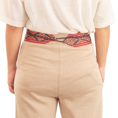 Alternate image for Handwoven Patterned Red and Orange Cotton Belt with Tassels Kallpa