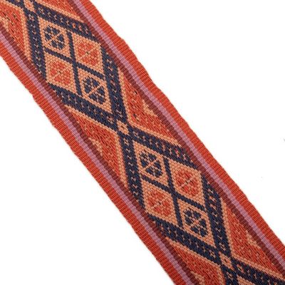 Alternate image for Handwoven Patterned Red and Orange Cotton Belt with Tassels Kallpa