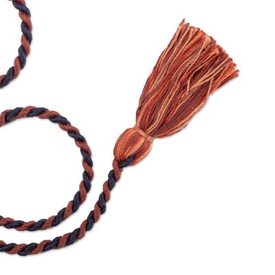 Alternate image for Handwoven Patterned Red and Orange Cotton Belt with Tassels Kallpa