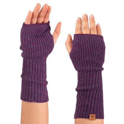 Alternate image for Knit Alpaca and Wool Blend Fingerless Mitts in Purple Boysenberry Epoch