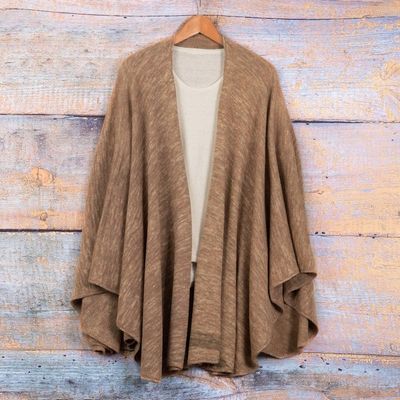 Alternate image for Soft Beige and Pink Alpaca, Acrylic and Wool Blend Ruana Alpine Morning