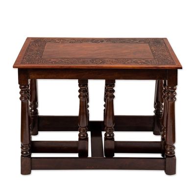 Alternate image for Set of 3 Handmade Classic Tornillo Wood and Leather Tables Regal Era