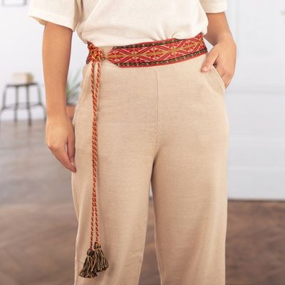 Alternate image for Handwoven Classic Patterned Red Cotton Belt from Peru Chaska