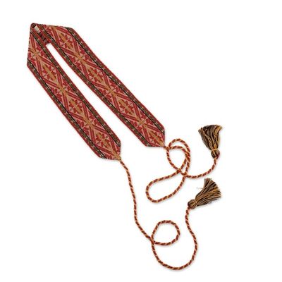 Alternate image for Handwoven Classic Patterned Red Cotton Belt from Peru Chaska