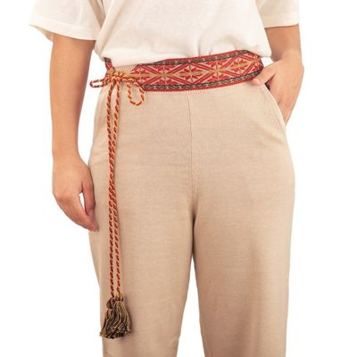 Alternate image for Handwoven Classic Patterned Red Cotton Belt from Peru Chaska
