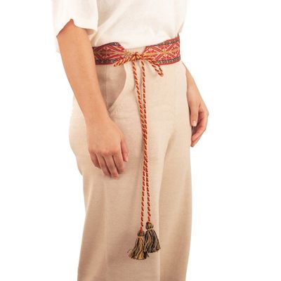 Alternate image for Handwoven Classic Patterned Red Cotton Belt from Peru Chaska