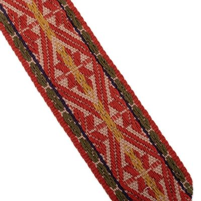 Alternate image for Handwoven Classic Patterned Red Cotton Belt from Peru Chaska