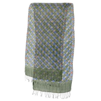 Alternate image for Indonesian Floral Silk Shawl Blue Floral Stars