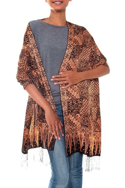 Alternate image for Artisan Crafted Floral Silk Patterned Shawl Java Patchwork