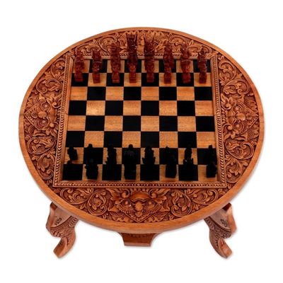 Alternate image for Wood chess set Ramayana Flowers