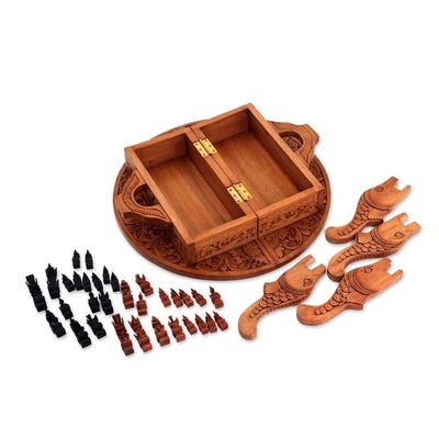 Alternate image for Wood chess set Ramayana Flowers