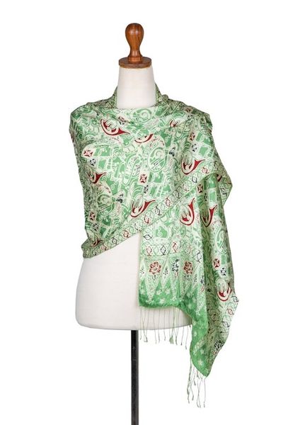 Alternate image for Handcrafted Indonesian Batik Silk Shawl Bogor Lady