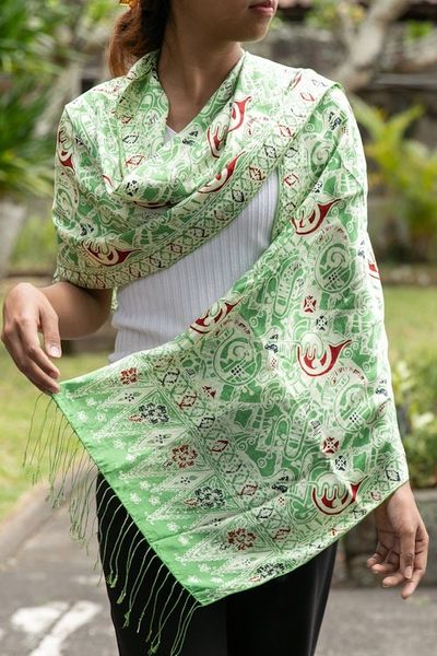 Alternate image for Handcrafted Indonesian Batik Silk Shawl Bogor Lady