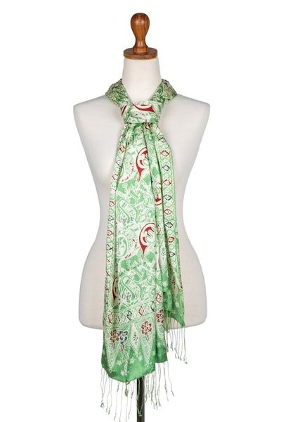 Alternate image for Handcrafted Indonesian Batik Silk Shawl Bogor Lady