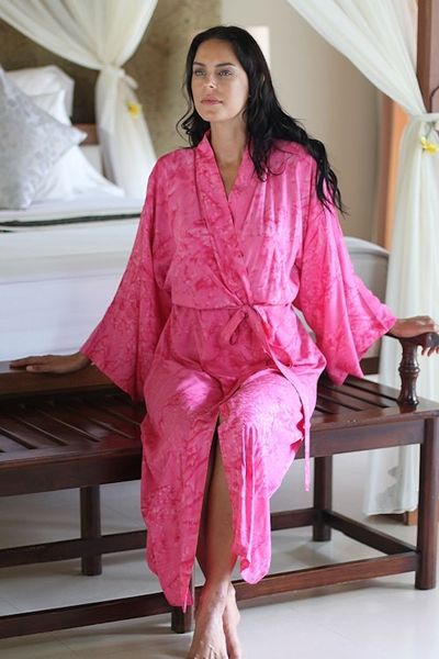 Alternate image for Womens Batik Patterned Robe from Indonesia Crimson Destiny