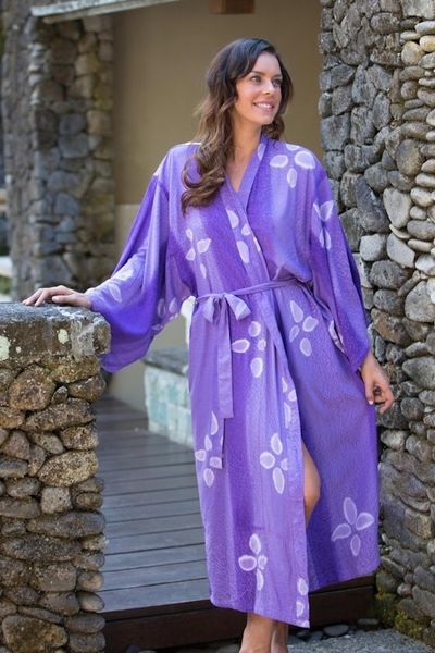 Alternate image for Womens Handcrafted Batik Robe Kissed by Violet