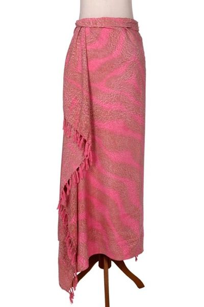 Alternate image for Handmade Pink and Brown Rayon Sarong from Indonesia Coral Flow