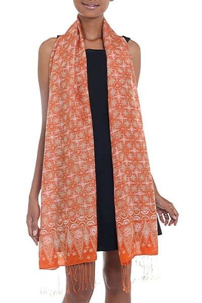 Alternate image for Silk Shawl with Tangerine Truntum Motifs from Indonesia Truntum Star