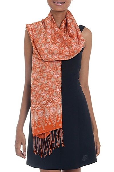 Alternate image for Silk Shawl with Tangerine Truntum Motifs from Indonesia Truntum Star