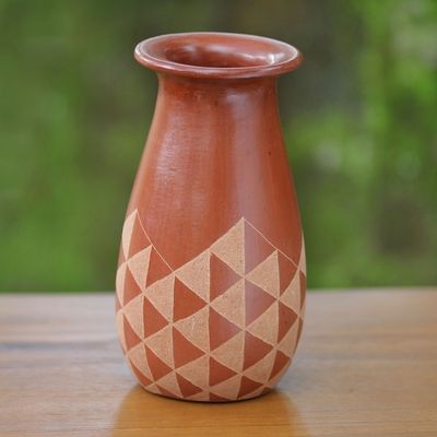 Alternate image for Triangle Motif Handcrafted Terracotta Vase from Java Sails