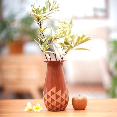 Alternate image for Triangle Motif Handcrafted Terracotta Vase from Java Sails