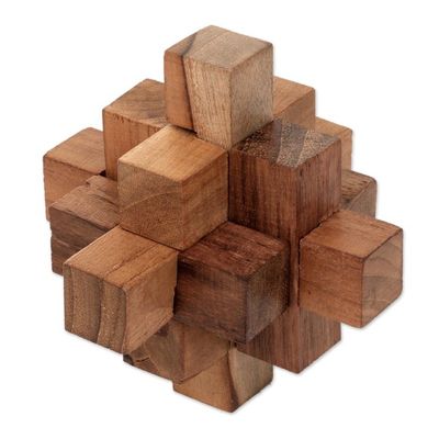 Alternate image for Hand Crafted Recycled Teak Wood Puzzle from Java Challenge
