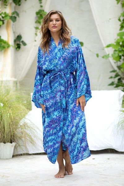 Alternate image for Handcrafted Batik Robe from Indonesia Ocean Symphony