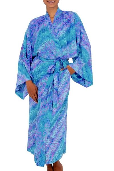 Alternate image for Handcrafted Batik Robe from Indonesia Ocean Symphony