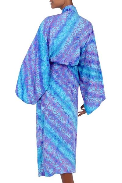 Alternate image for Handcrafted Batik Robe from Indonesia Ocean Symphony