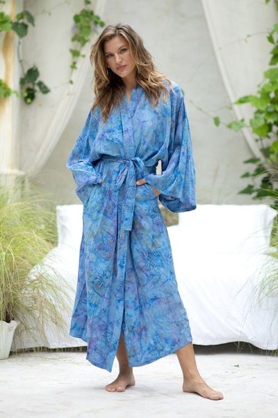 Alternate image for Floral Patterned Robe Blue Anemone