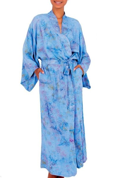 Alternate image for Floral Patterned Robe Blue Anemone