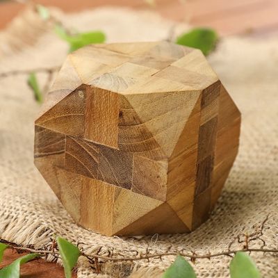 Alternate image for Natural Teak Wood Block Puzzle Handmade in Java Truncated Cube