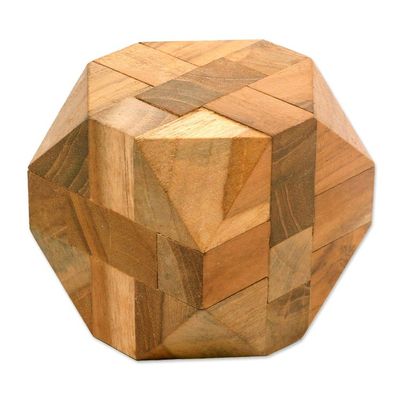 Alternate image for Natural Teak Wood Block Puzzle Handmade in Java Truncated Cube