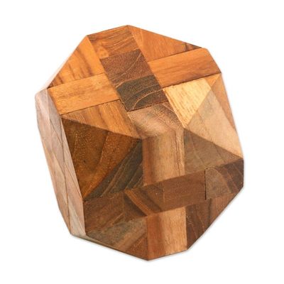 Alternate image for Natural Teak Wood Block Puzzle Handmade in Java Truncated Cube