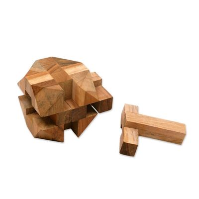 Alternate image for Natural Teak Wood Block Puzzle Handmade in Java Truncated Cube