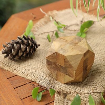 Alternate image for Natural Teak Wood Block Puzzle Handmade in Java Truncated Cube
