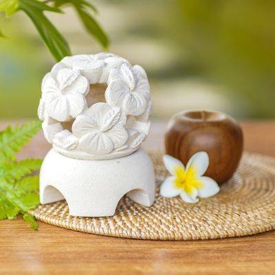 Alternate image for Carved Floral Limestone Tealight Candleholder from Bali Hibiscus