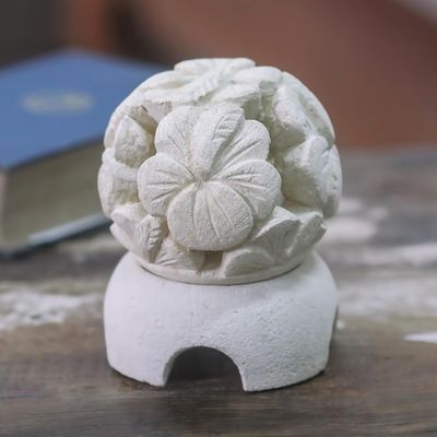 Alternate image for Carved Floral Limestone Tealight Candleholder from Bali Hibiscus