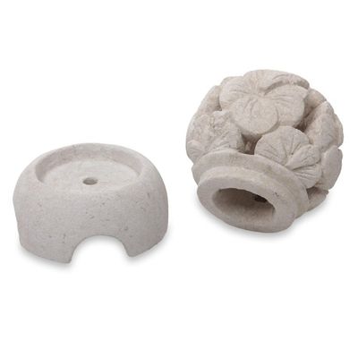 Alternate image for Carved Floral Limestone Tealight Candleholder from Bali Hibiscus