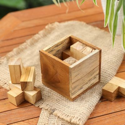 Alternate image for Artisan Crafted Upcycled Teak Wood Puzzle from Java Magic Box
