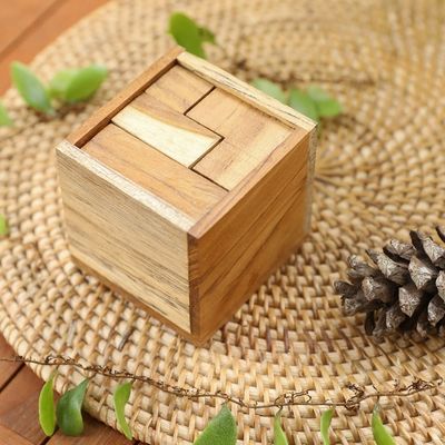Alternate image for Artisan Crafted Upcycled Teak Wood Puzzle from Java Magic Box