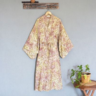 Alternate image for Rayon Robe Olive Floral Batik Print from Indonesia Grand Floral